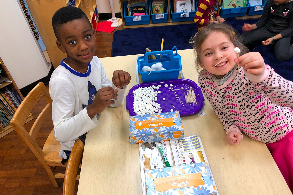 1st graders build a model bridge